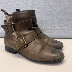 Women’s Aetrex Kara Iron Leather Ankle Boots Riding Buckles Brown‎ size 7.5